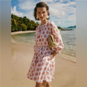 J crew smocked waist mini dress gathered floral block print XXS